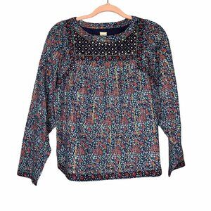 La Vie Rebecca Taylor Floral Sequin Navy Blouse